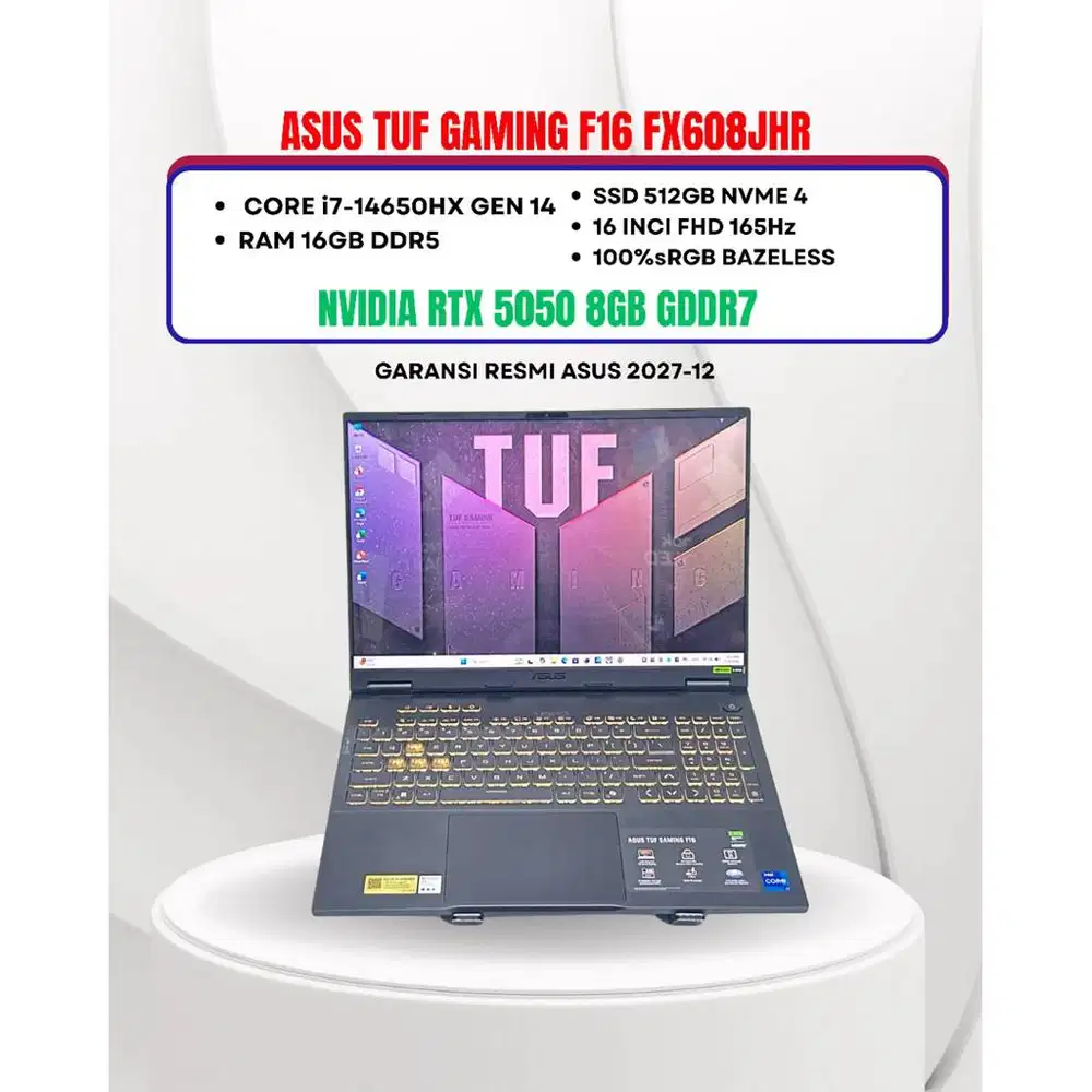 ASUS TUF F16 FX608JHR CORE I7-14650HX NVIDIA RTX 5050 RAM 16GB SSD 512
