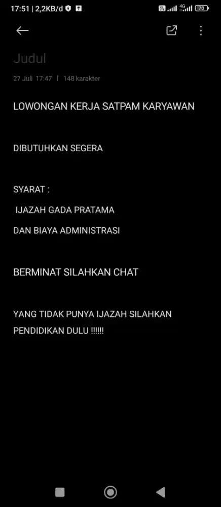 SATPAM / LOWONGAN KERJA SATPAM