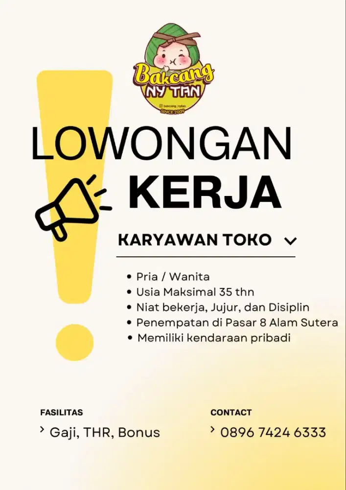 DIBUTUHKAN SEGERA KARYAWAN TOKO