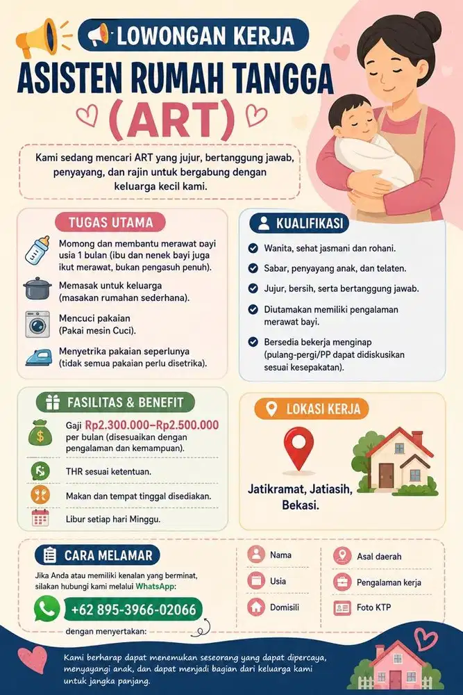 LOWONGAN KERJA ASISTEN RUMAH TANGGA (ART)