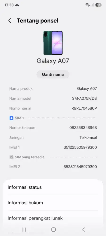 Bu batt samsung a07 ram 4/128