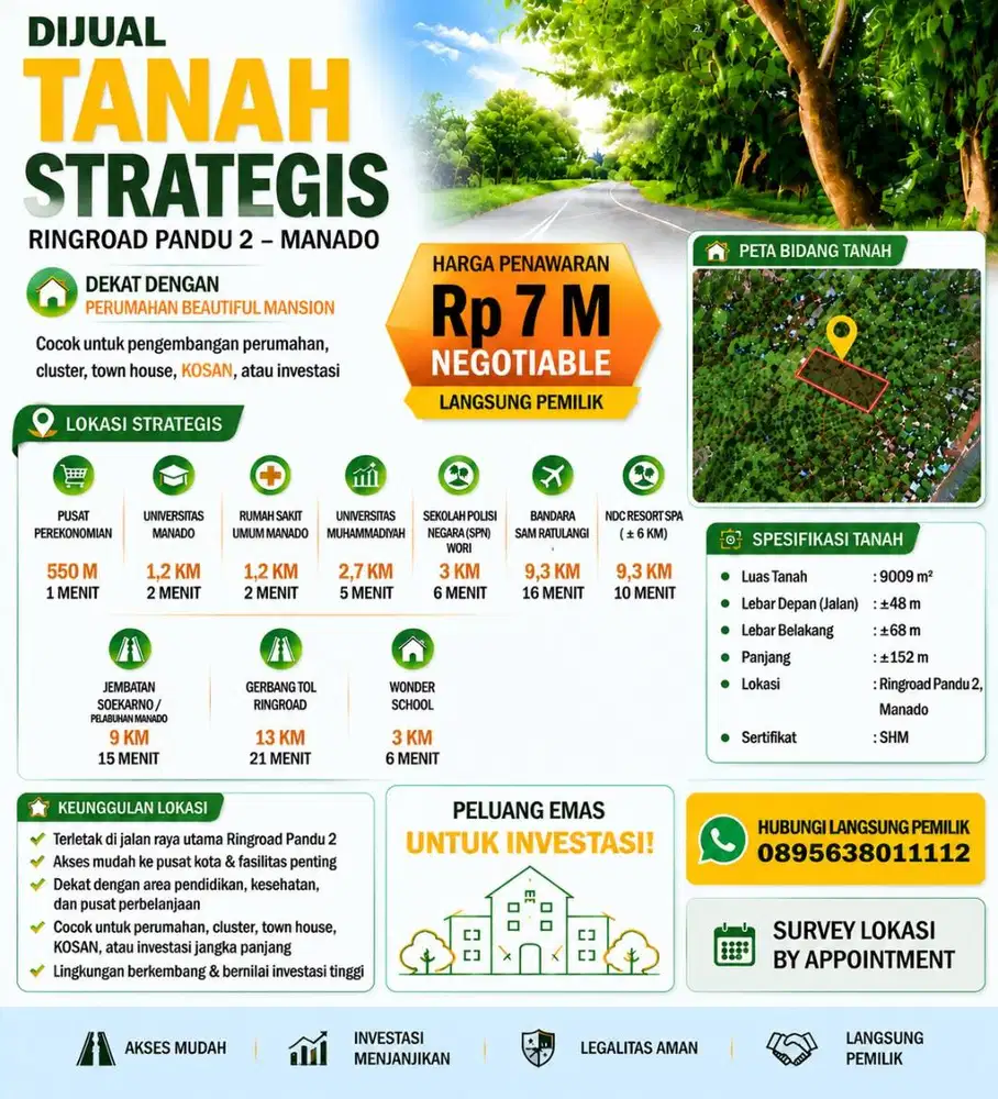 Tanah Premium 9.009 m² Ringroad Pandu 2 Manado, Lokasi Berkembang