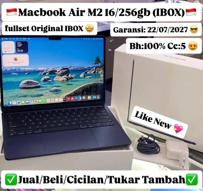 Macbook Air M2 16/256 Gb Midnight Ibox resmi Garansi panjang