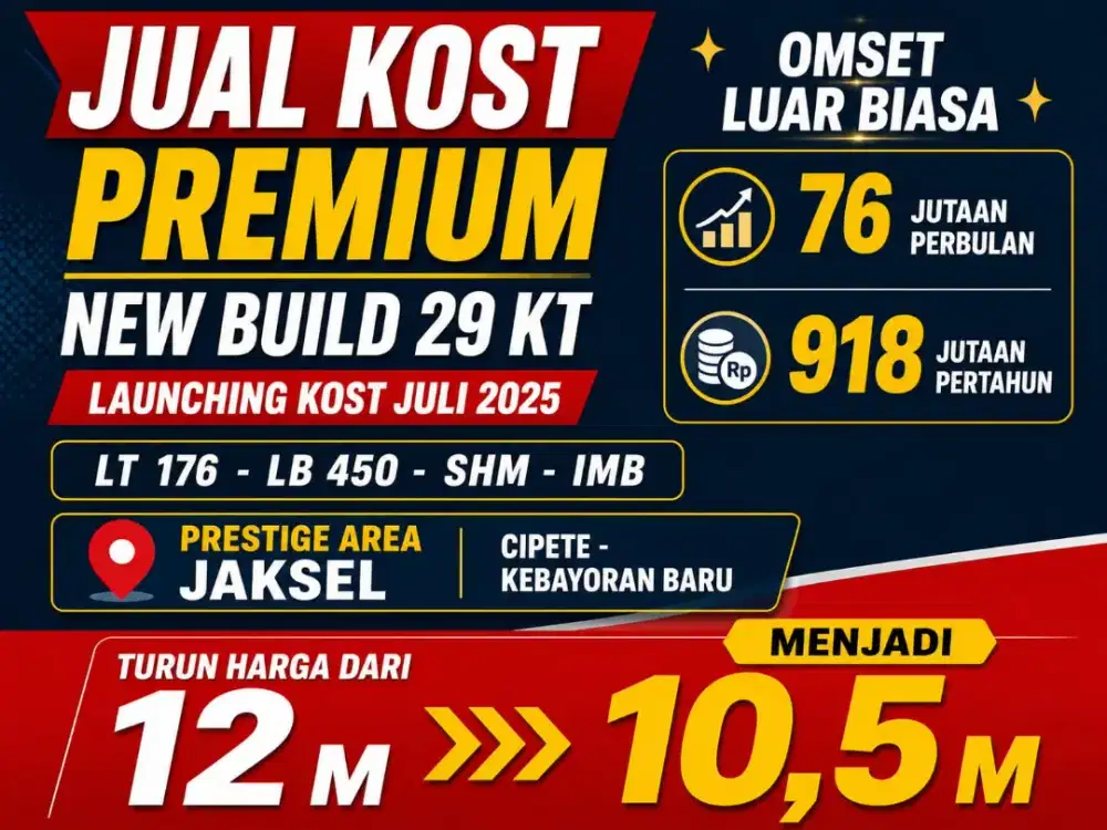 JUAL KOST KOSAN BARU PREMIUM PRESTIGE AREA CIPETE KEBAYORAN BARU