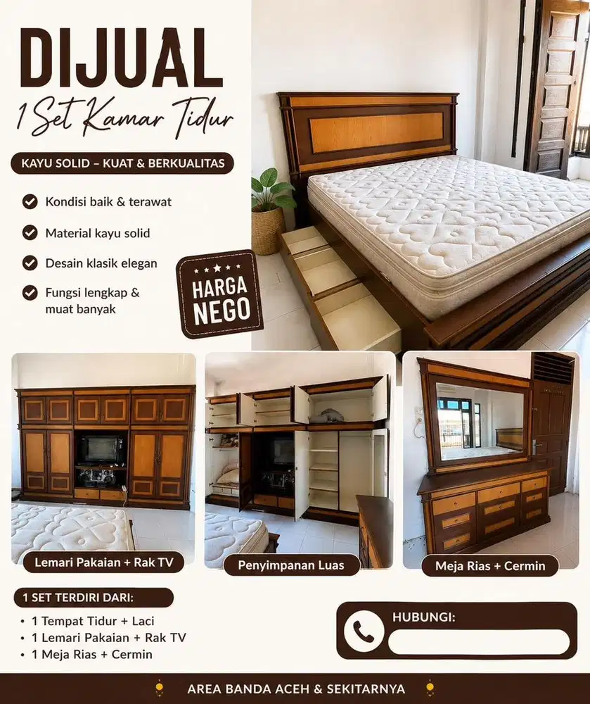 Tempat Tidur, Kasur, Lemari Baju dan Meja Rias