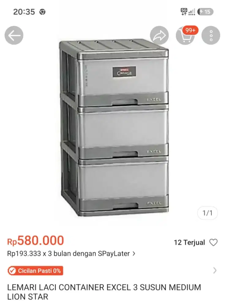 Lemari laci baju kontainer excel 3 susun