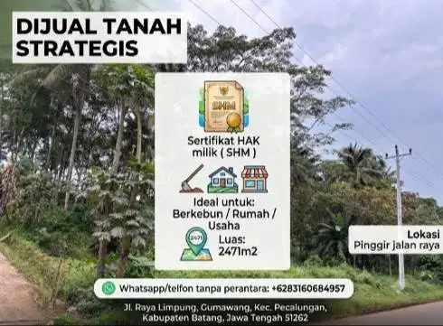 DIJUAL TANAH PINGGIR JALAN RAYA