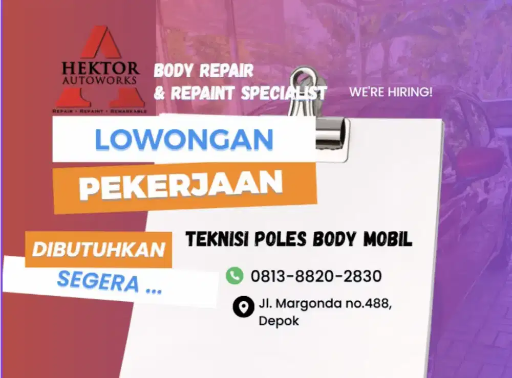 Lowongan Kerja Teknisi Poles Body Mobil