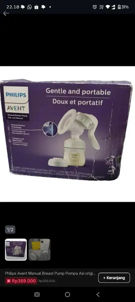 Philips avent alat Pompa Asi susu manual breast pump bayi