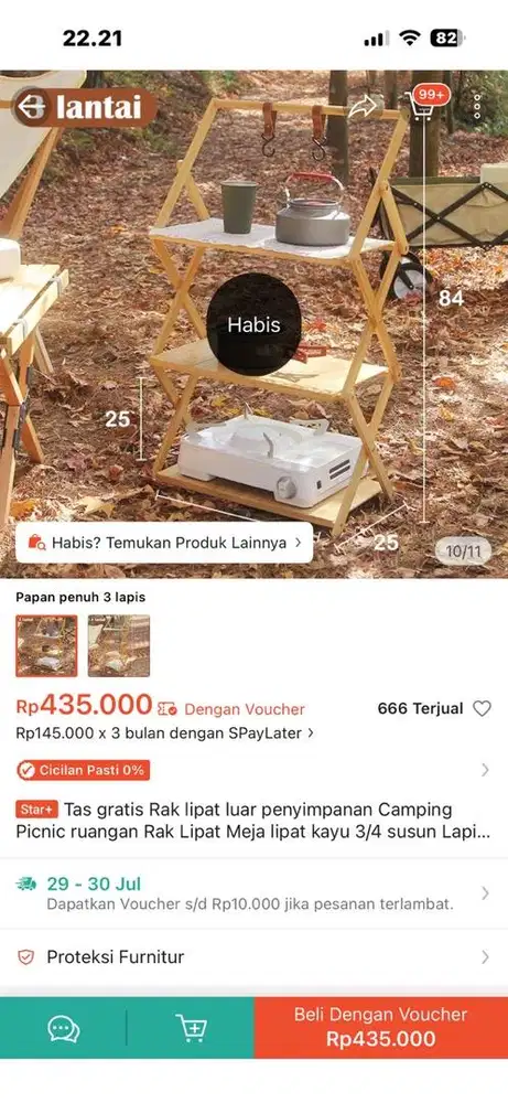 Rak Camping Lipat Meja lipat kayu 3 susun
