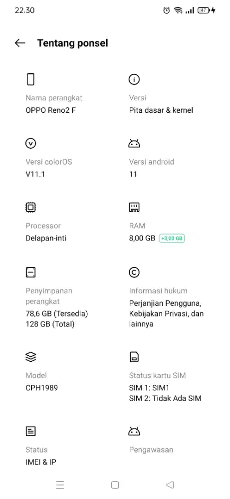Jual hp Oppo reno 2F