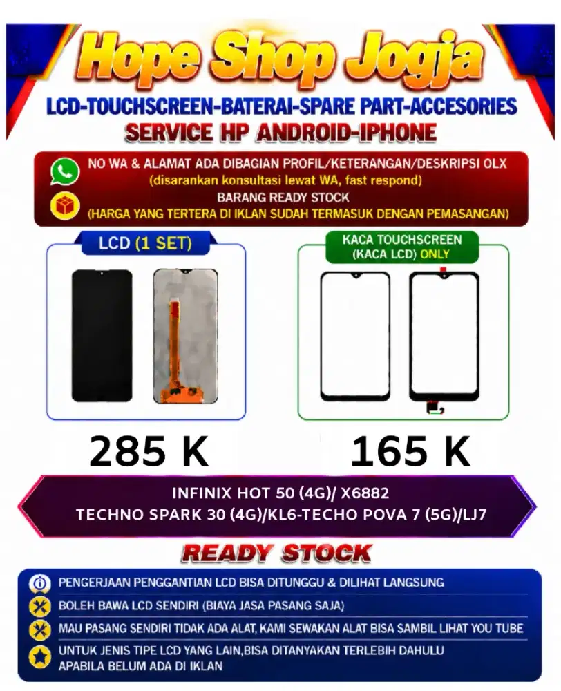 Touchscreen-Baterai-Lcd INFINIX HOT 50 (4G)/ X6882