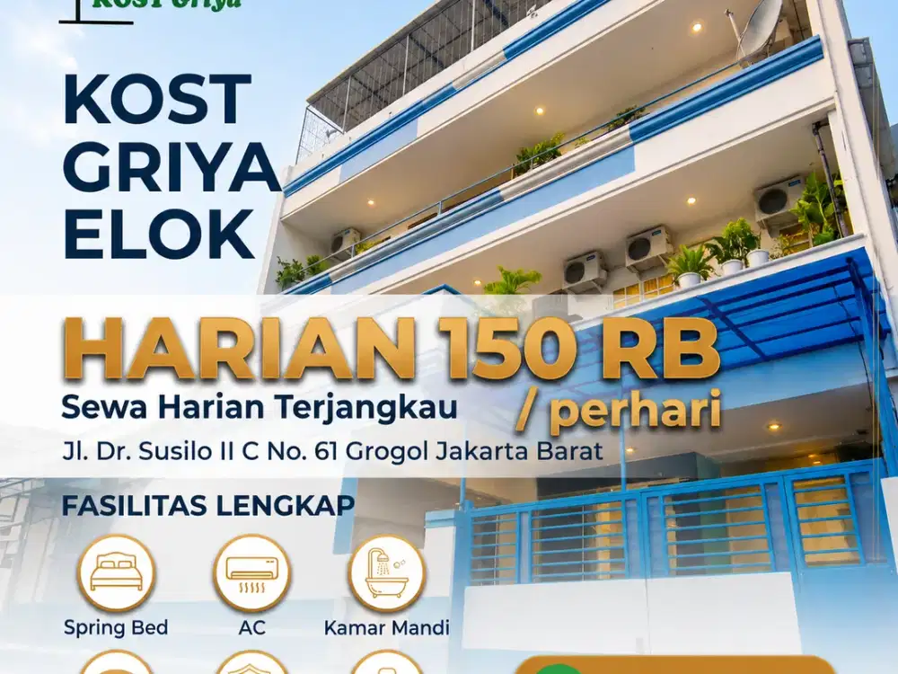 Hunian Nyaman Di Grogol Mulai Rp150rb/Hari Book Now!!
