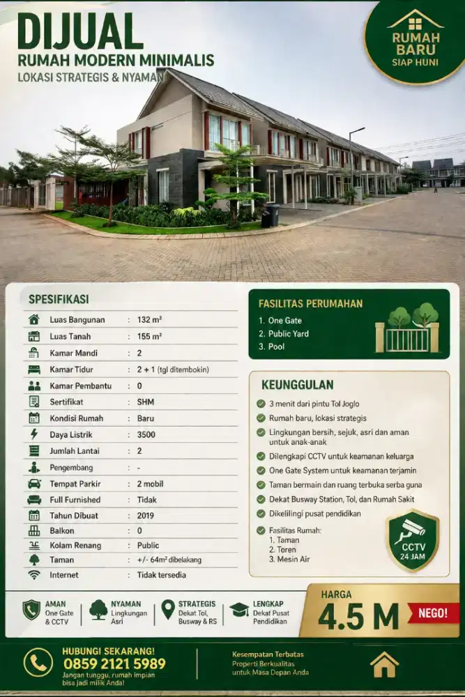 DIJUAL RUMAH MODERN MINIMALIS – LOKASI STRATEGIS DEKAT TOL JOG4500LO‼️