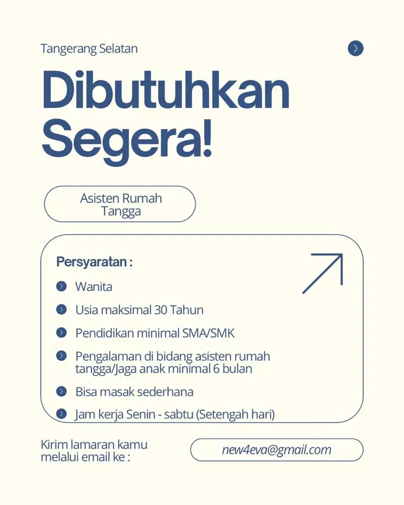 DICARI ASISTEN RUMAH TANGGA
