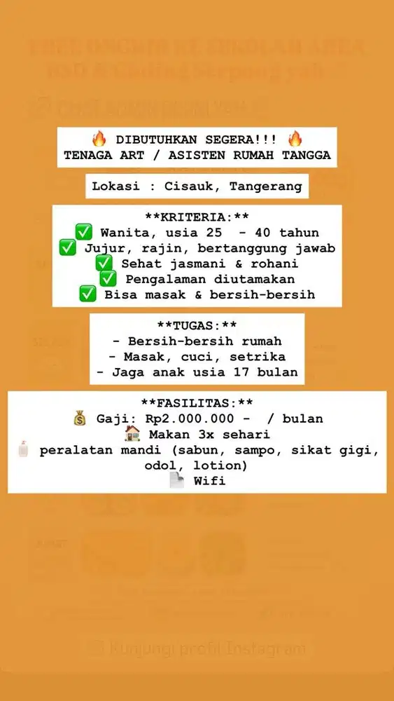 Di cari asisten rumah tangga