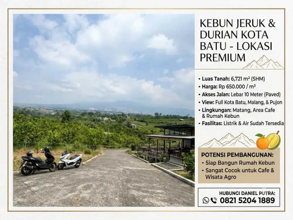 Tanah Kebun Murah 650rb/m² Kota Batu (Akses Jalan 10M) Samping Cafe | Siap Bangun Cafe & Rumah Kebun!