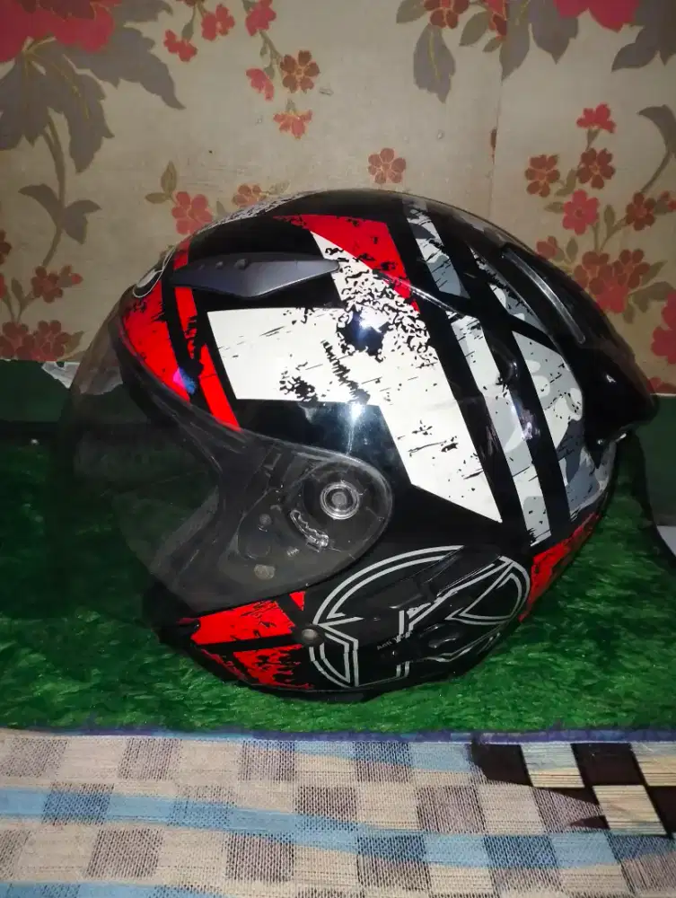 HELM KYT GALAXY R MOTIF 5 RED FLUO DOBEL VISOR SIAP PAKAI