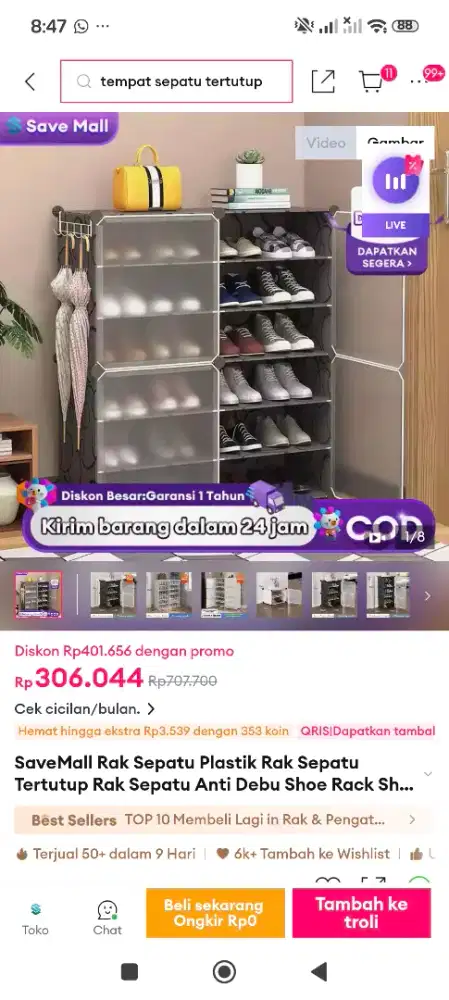 RAK SEPATU RAKIT 2 ROW 6 LAYERS