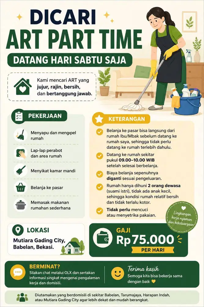 ART Part Time (Hanya kerja Hari Sabtu)