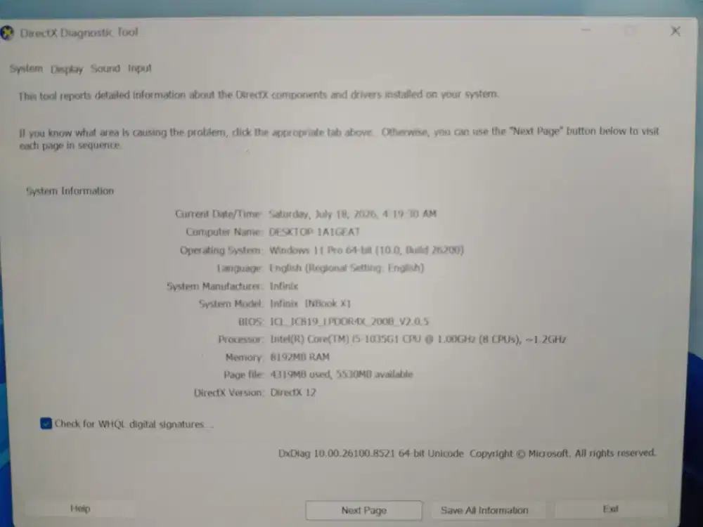 Laptop infinix Inbook X1