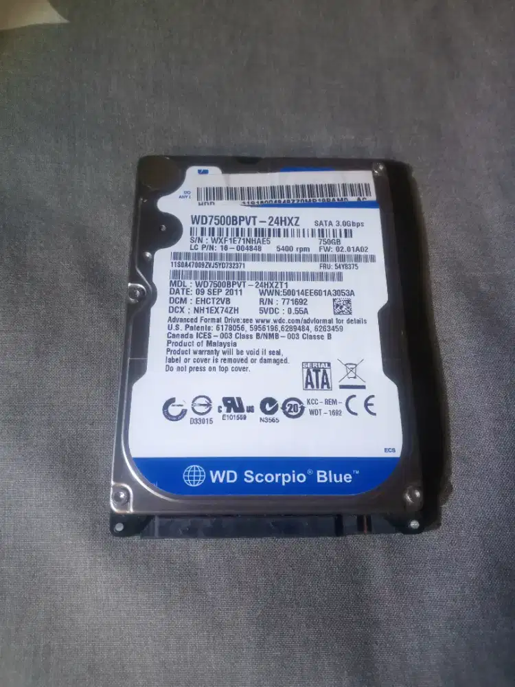 Harddisk/hardisk/hdd merk WD 750gb SATA 2,5inchi