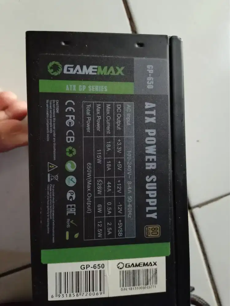 Powersupplay gamemax 650watt 80+