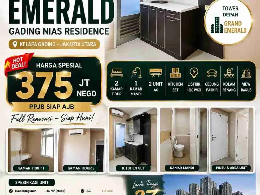 Apartemen Baru 2BR di Grand Emerald Gading Nias Residence Kelapa Gading Jakarta Utara