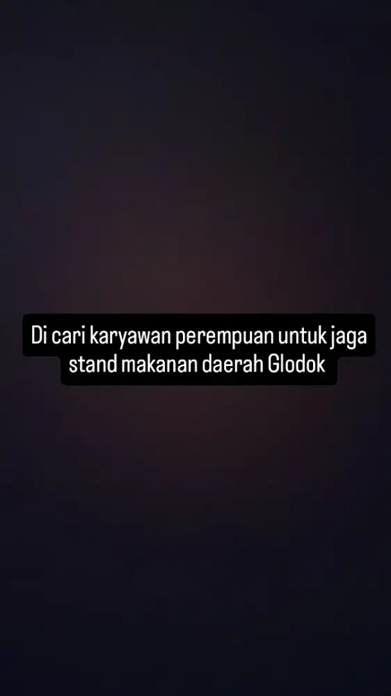 Di cari karyawan perempuan untuk jaga stand mkanan.