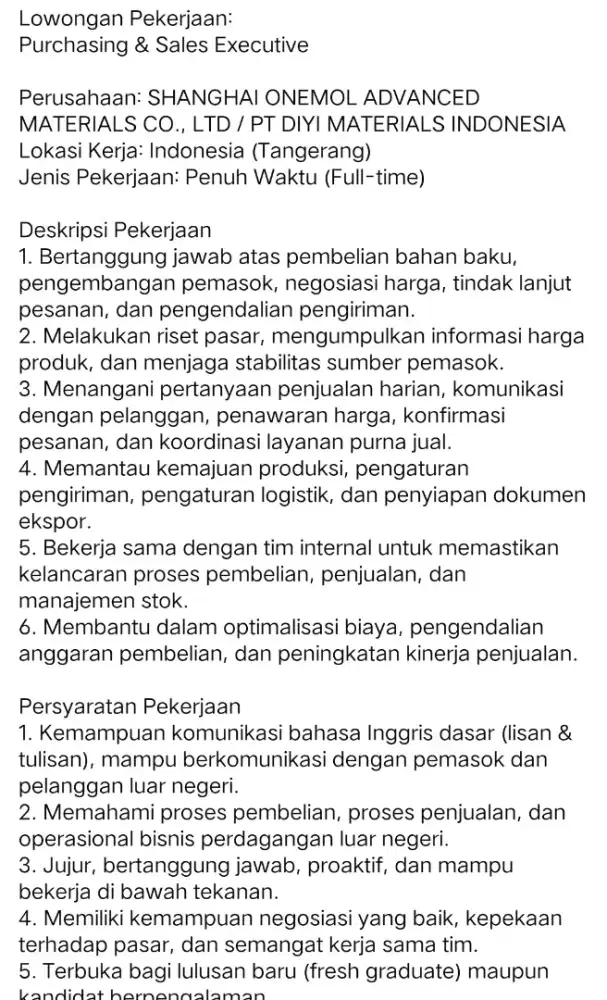 PURCHASING & SALES EXECUTIVE