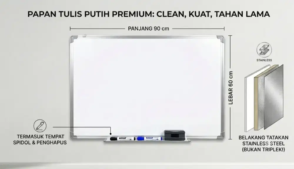 Papan tulis putih belakang aluminum