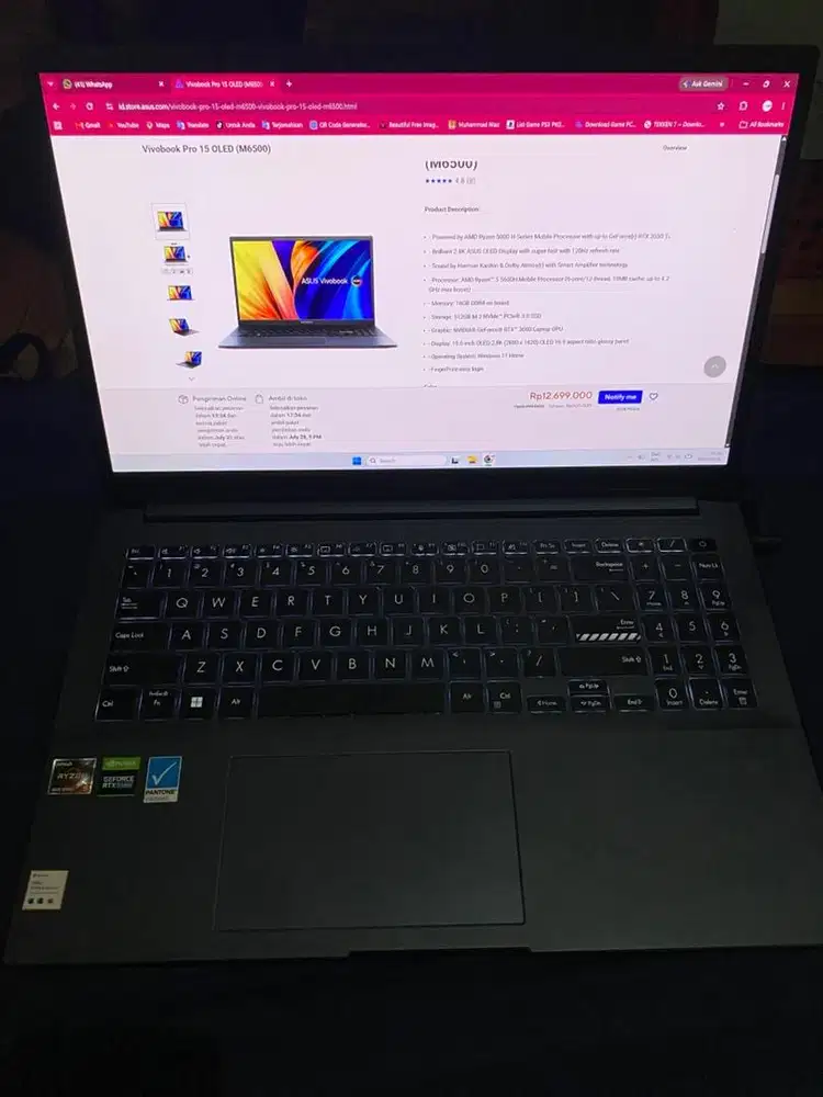 Asus Vivobook Pro 15 Oled Ryzen 5 5600H RTX 3050 4GB Ram 16GB