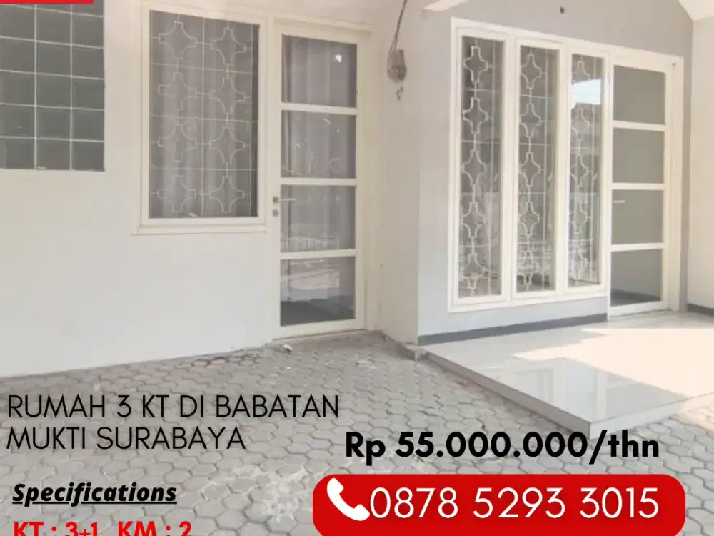Rumah Terawat Siap Huni 3 Kamar Disewakan Murah di Babatan Mukti Wiyung Surabaya