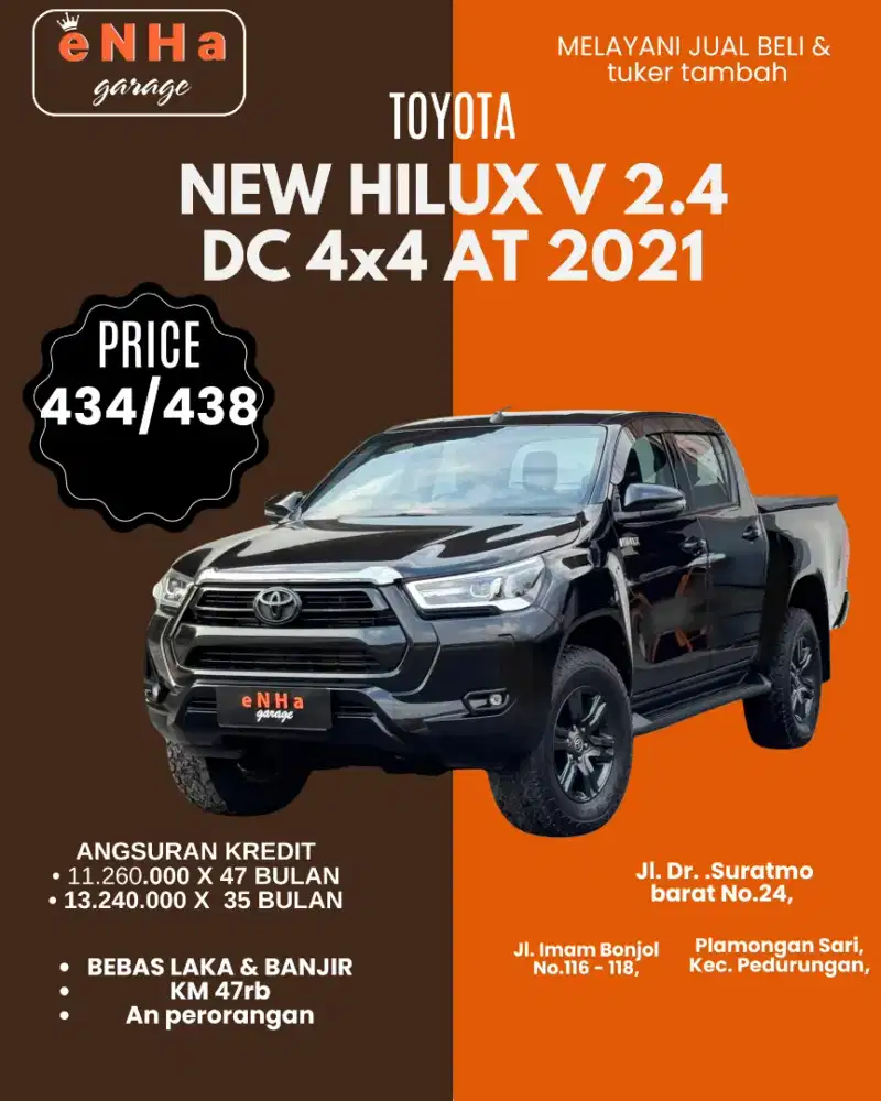 New Toyota HILUX V 2.4 DC 4x4 at 2021 ( bukan ex tambang )