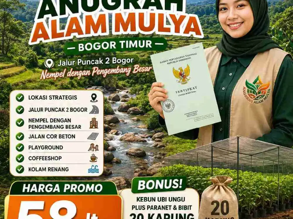 Jual Tanah Villa Kebun produktif SHM Murah jalur puncak 2 Bogor Timur