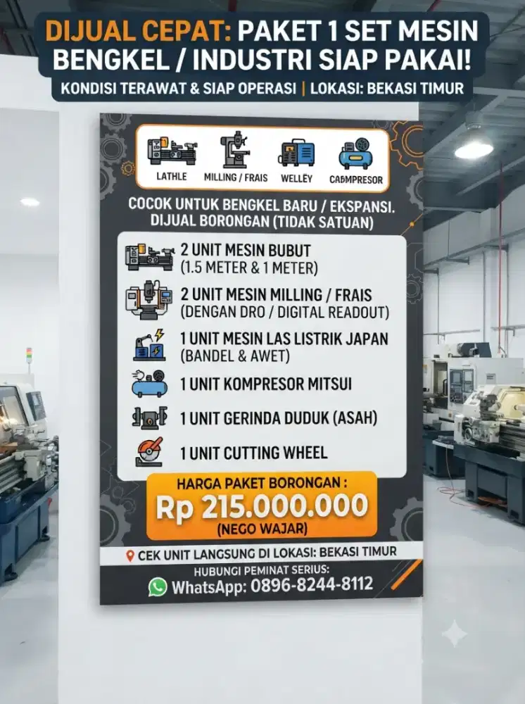 JUAL CEPAT! PAKET 1 SET MESIN BENGKEL/INDUSTRIES SIAP PAKAI!