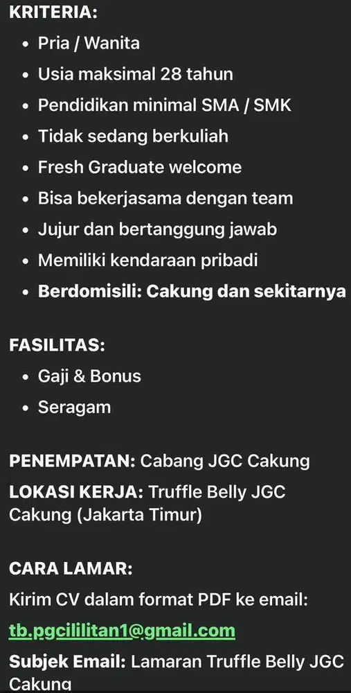 Lowongan Outlet Crew