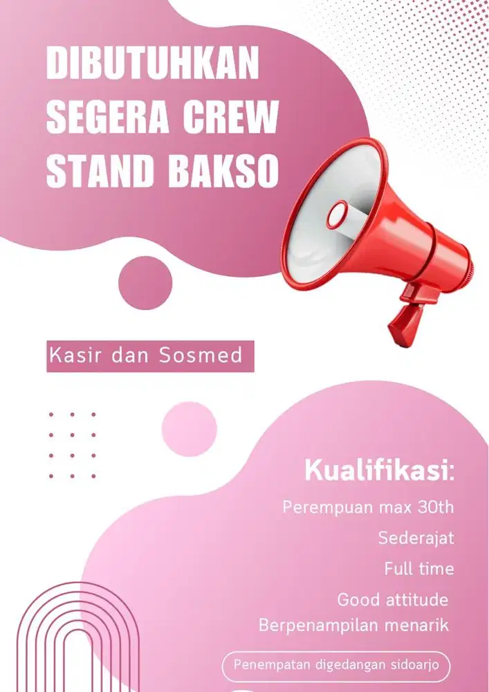 Dibutuhkan segera kasir perempuan dan sosmed