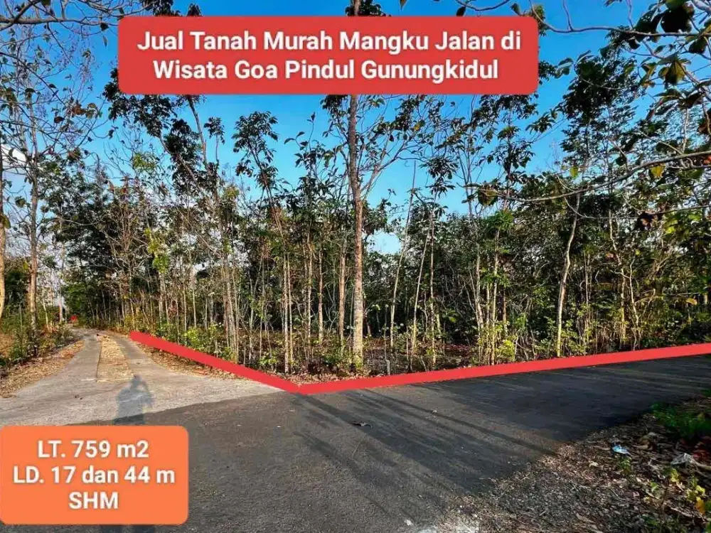 Jual tanah murah pinggir jalan di wisata goa pindul Bejiharjo Gunungkidul yogyakarta