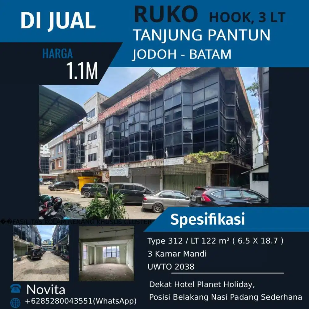 RUKO HOOK TANJUNG PANTUN - JODOH BATAM, 3LANTAI