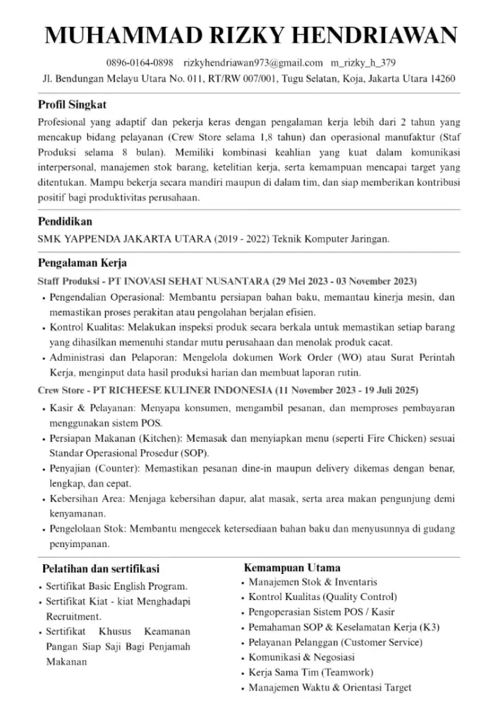 Informasi Deskripsi Diri