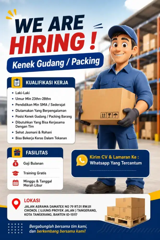 Dicari kariawan gudang untuk membantu packing atau muat