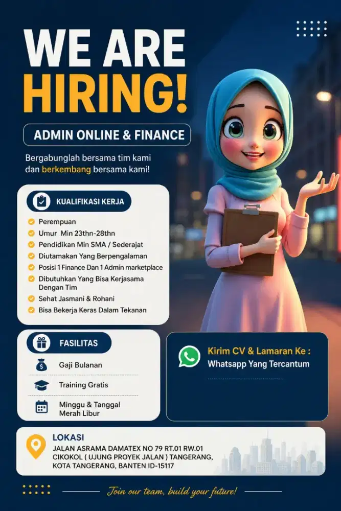 Dicari admin cewe 1 finance 1 admin marketplace