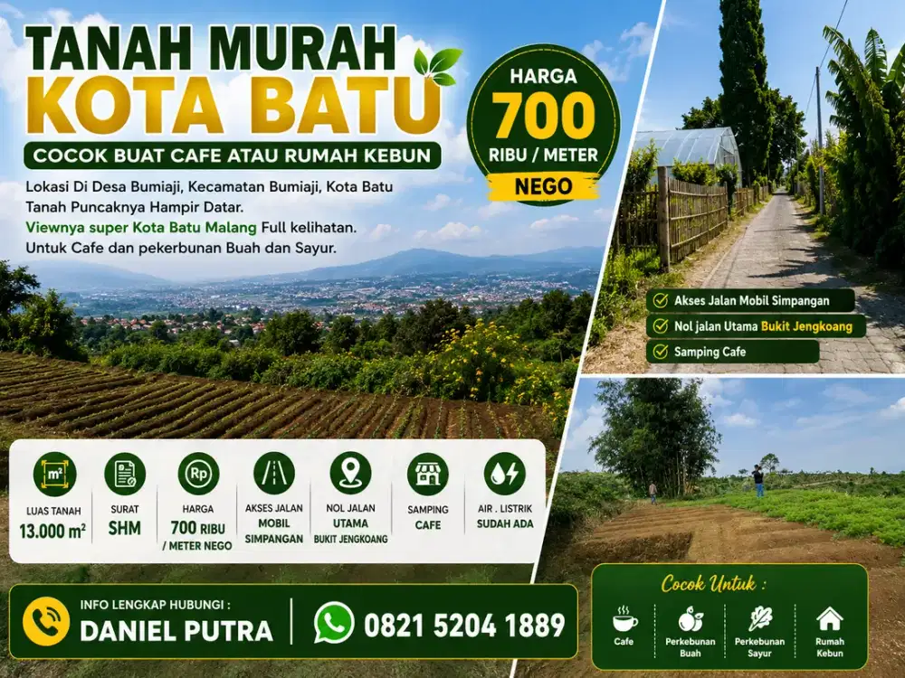 DIJUAL TANAH MURAH 700 RB/ METER KOTA BATU