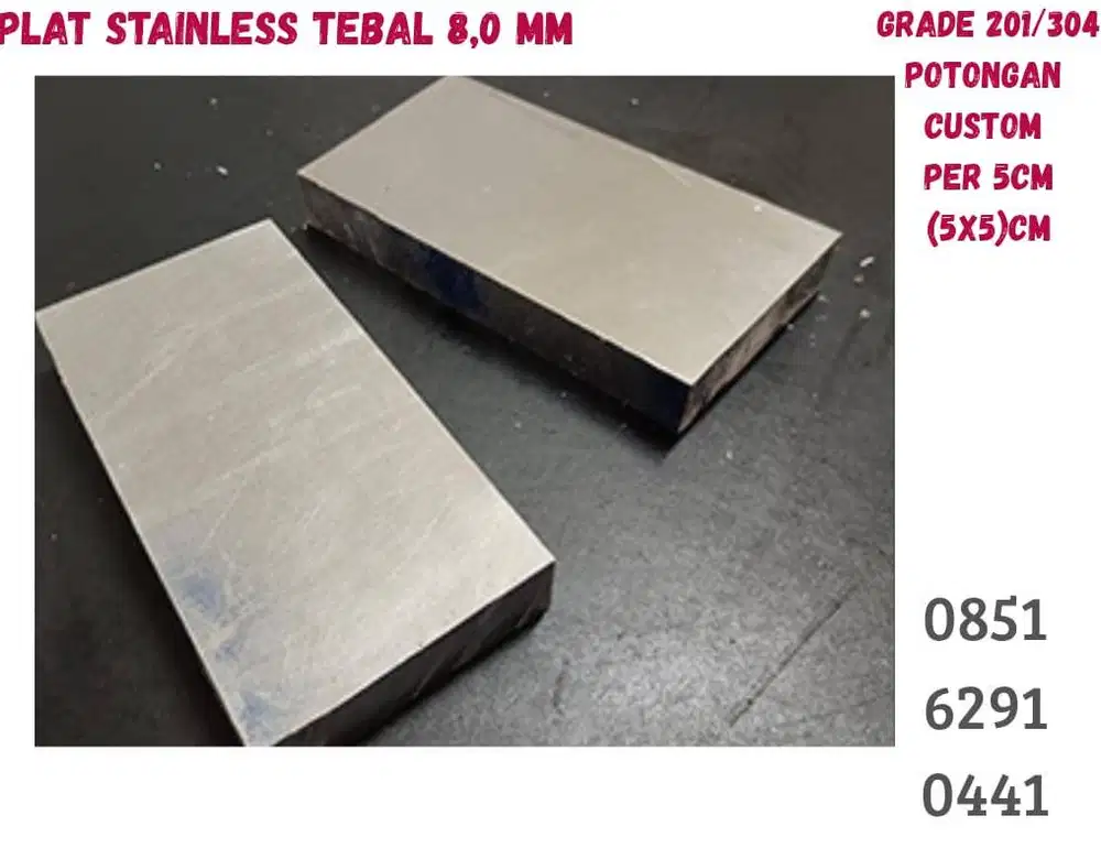 Plat Stainless 304 Tebal 10mm potongan custom harga per 10cm(10x10)cm