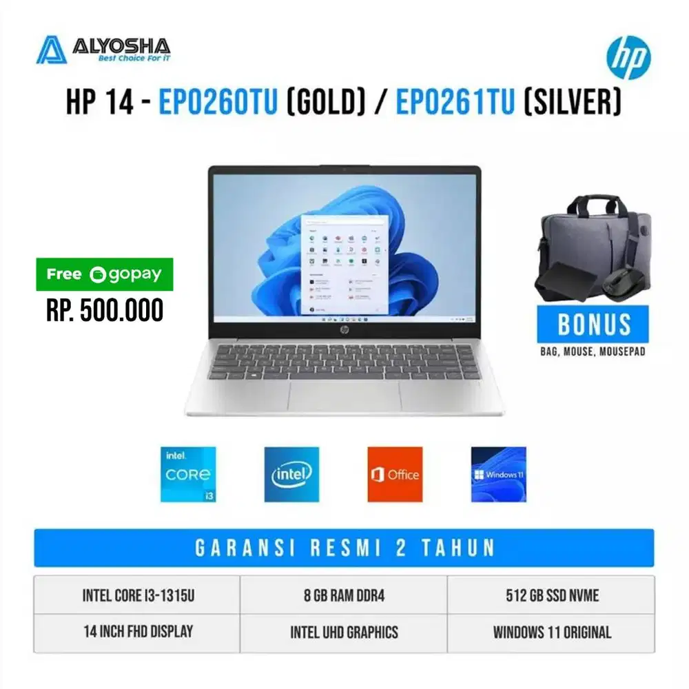 Laptop HP 14-ep0260TU ep0261TU Intel Core i3 1315U 8GB 512GB SSD