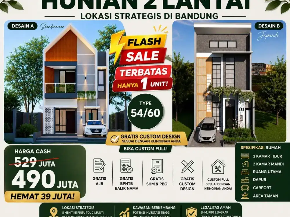 Promo Rumah 2 Lantai Murah Di Cileunyi Bandung - Bisa Custom Desain