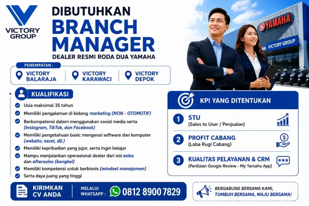 Dibutuhkan Branch Manager Yamaha Authorized Dealer 3S