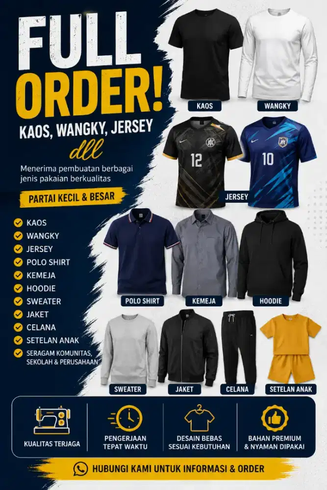 Menerima Pembuatan Kaos, Wangki, Jersey, Seragam dll