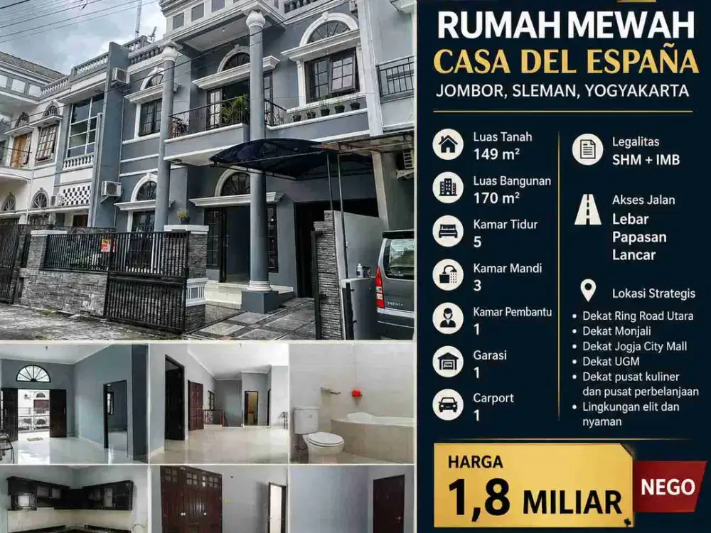 Rumah Mewah Dijual Casa Del Espana Jombor Sleman 5 Kamar SHM Harga 1,8 M Nego